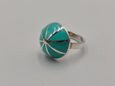 Piękny srebrny damski pierścionek KOPUŁKA TURKUS r.15/16 VINTAGE biżuteria