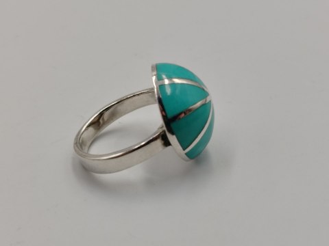 Piękny srebrny damski pierścionek KOPUŁKA TURKUS r.15/16 VINTAGE biżuteria