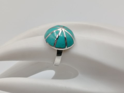 Piękny srebrny damski pierścionek KOPUŁKA TURKUS r.15/16 VINTAGE biżuteria