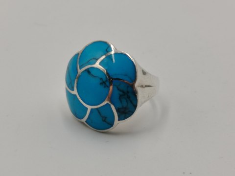 Piękny srebrny damski pierścionek KWIAT TURKUS r.12/13 VINTAGE biżuteria