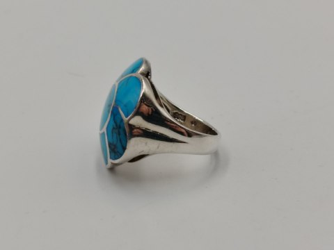 Piękny srebrny damski pierścionek KWIAT TURKUS r.12/13 VINTAGE biżuteria