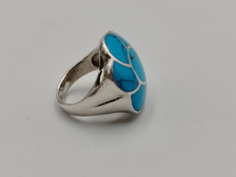 Piękny srebrny damski pierścionek KWIAT TURKUS r.12/13 VINTAGE biżuteria