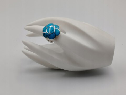 Piękny srebrny damski pierścionek KWIAT TURKUS r.12/13 VINTAGE biżuteria