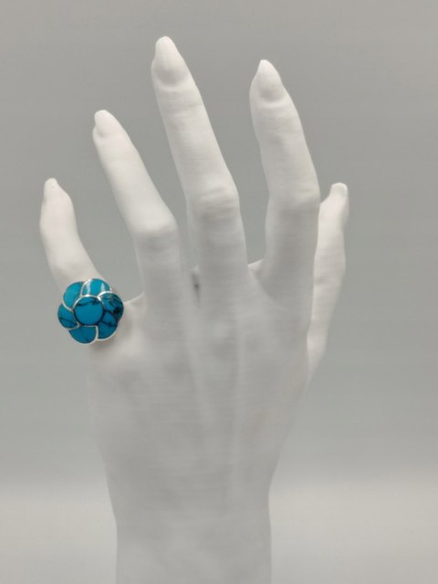 Piękny srebrny damski pierścionek KWIAT TURKUS r.12/13 VINTAGE biżuteria