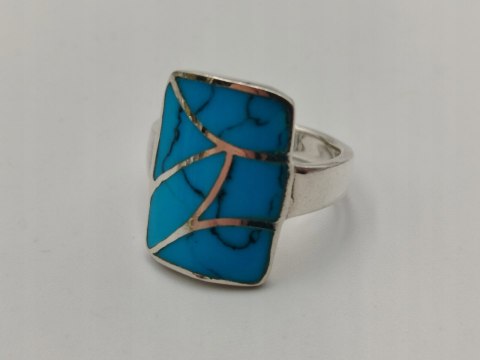 Piękny srebrny damski pierścionek TURKUS r.15/16 VINTAGE biżuteria RETRO