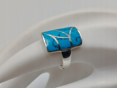 Piękny srebrny damski pierścionek TURKUS r.15/16 VINTAGE biżuteria RETRO